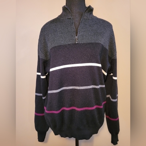SERICA Striped Men's 1/4 Zip Sweater, Made in Italy, Size Large - Picture 2 of 10